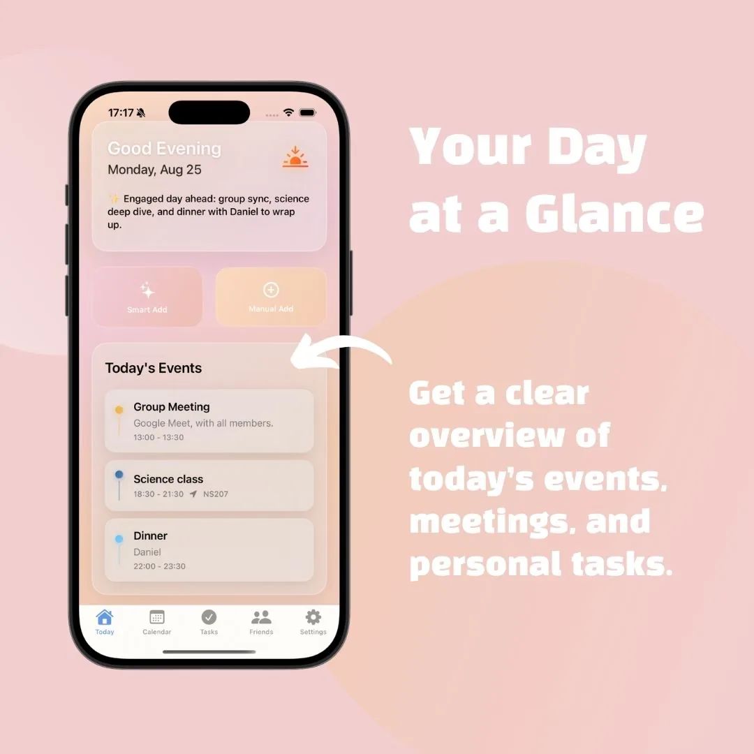 aiPlanner 今日總覽：一眼看到今天的行程、會議與個人任務