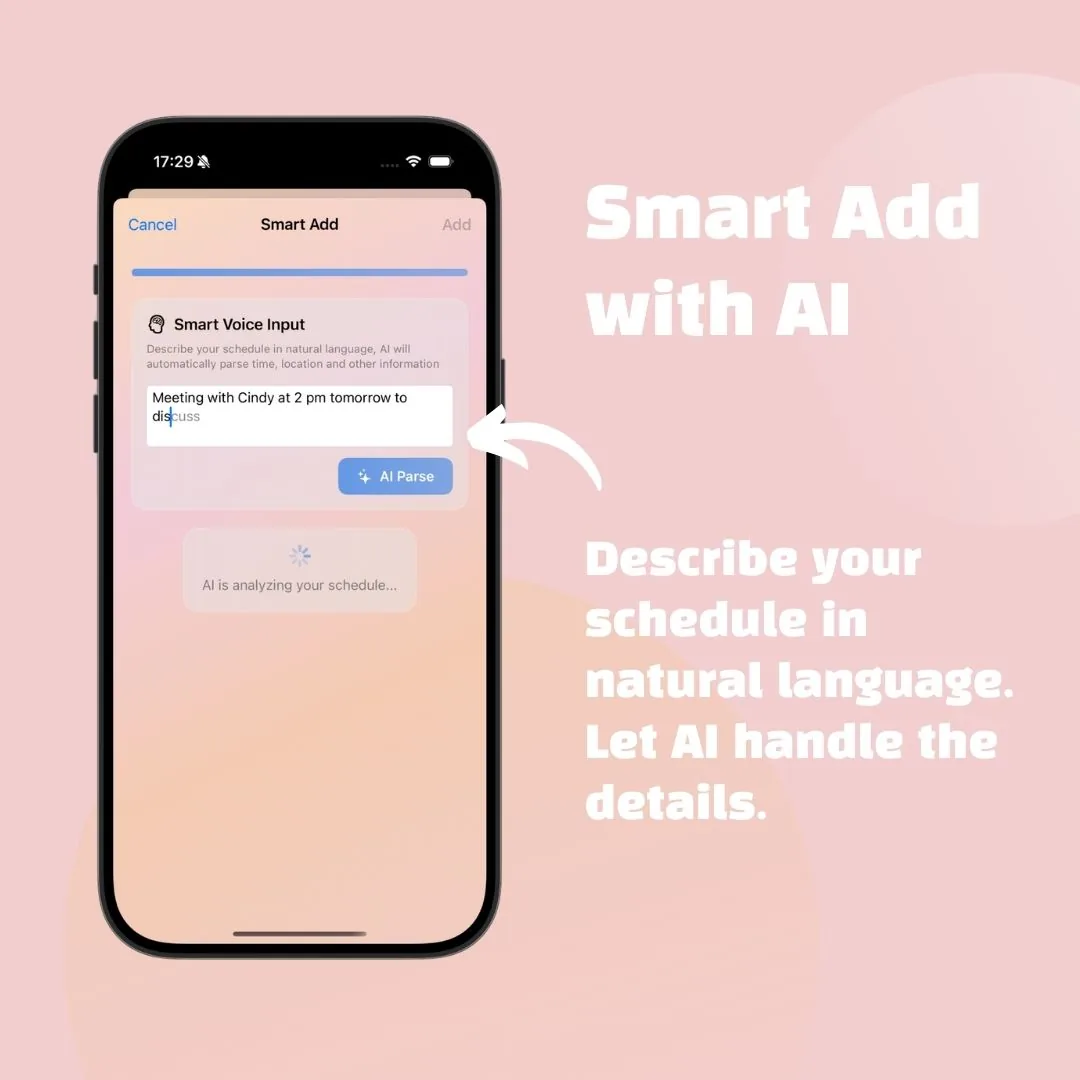 aiPlanner Smart Add：用自然語言描述行程，由 AI 解析細節